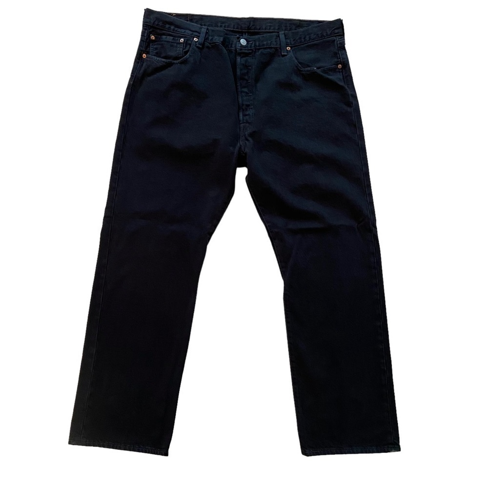Levis 501 men black jeans classic button fly 100% strong cotton denim size 42/32